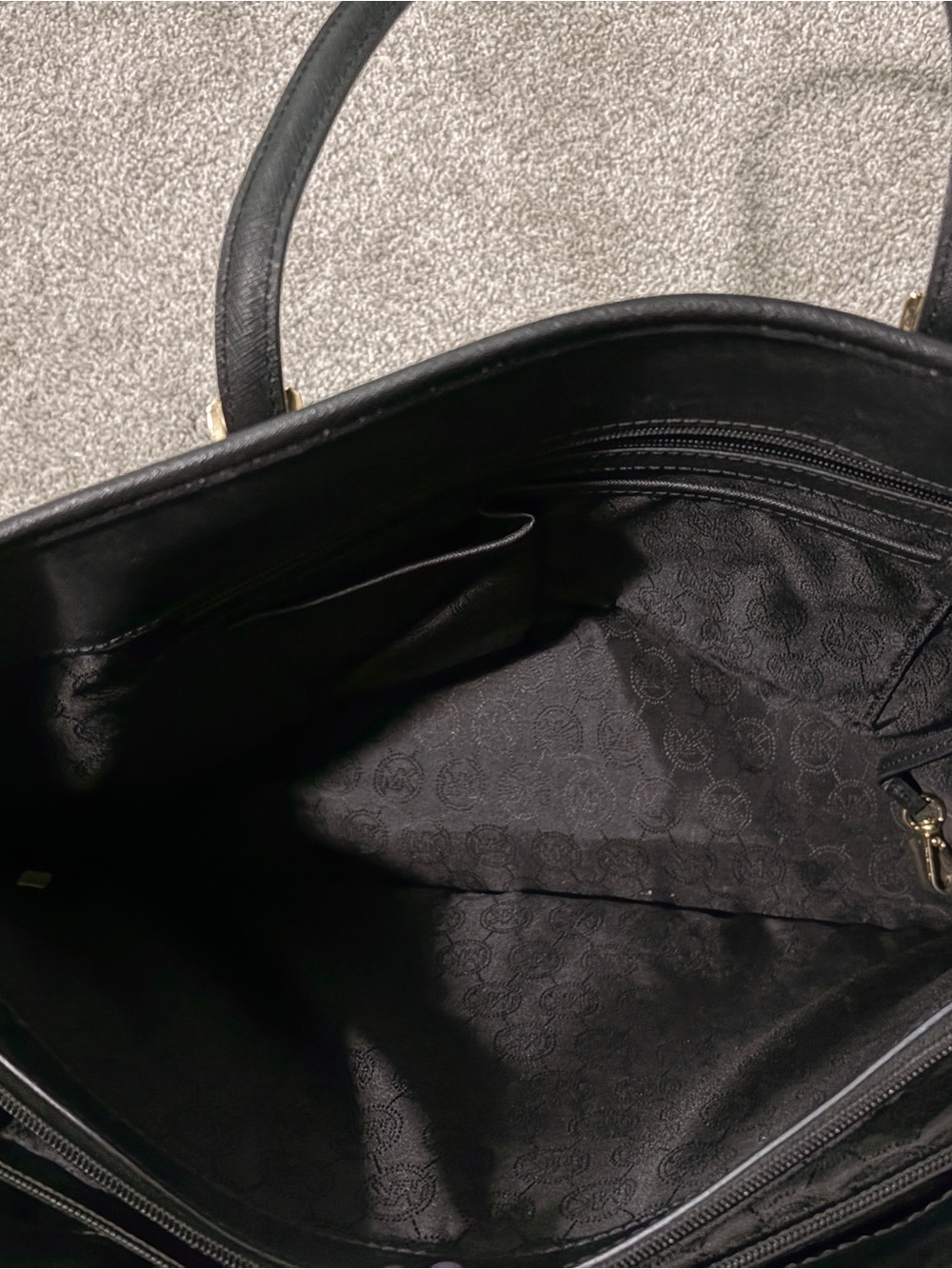 Michael Kors Black Leather Tote with Gold MK Charm - Picture 8 of 13